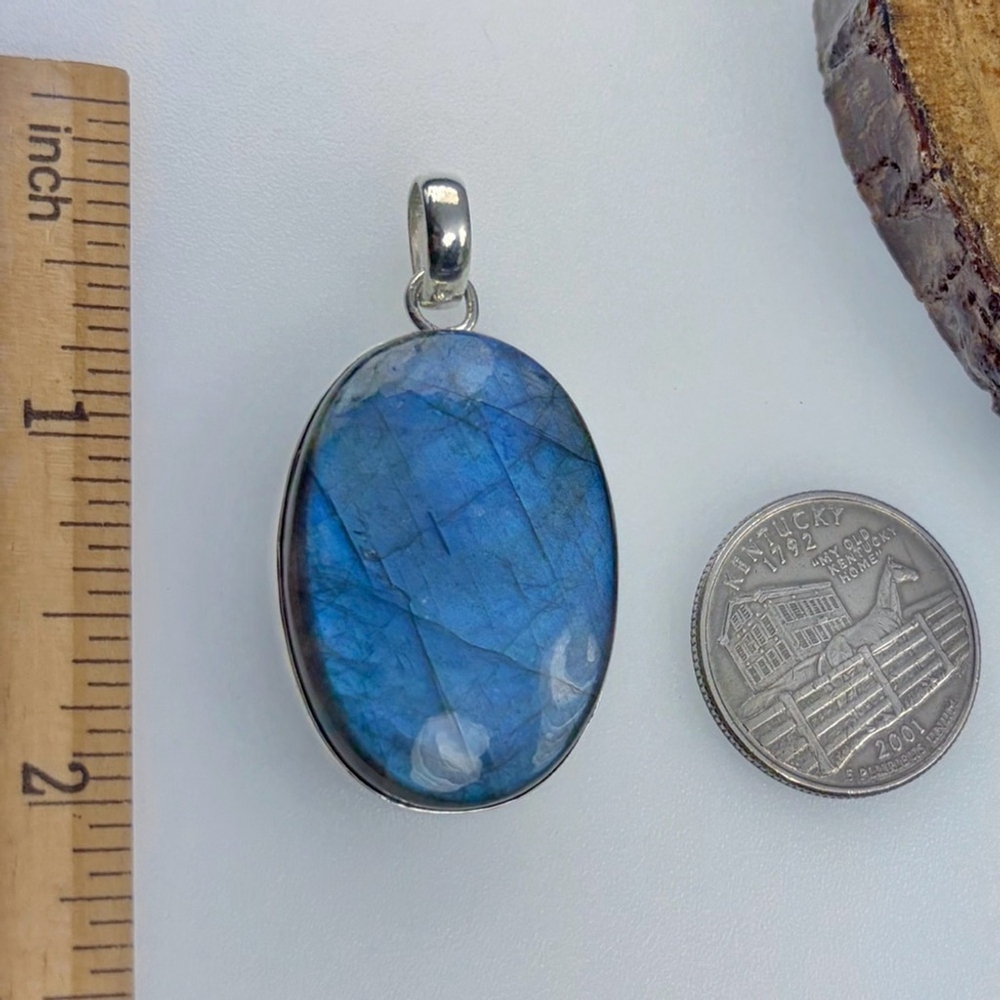 Blue Labradorite Pendant Moonstone Necklace Pure Sterling Silver 925 Boho New - Picture 7 of 9